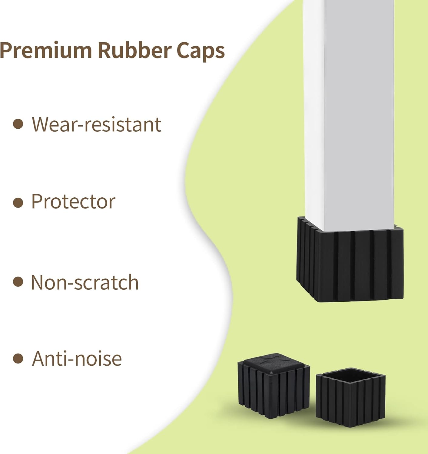 Flyshop Anti-Skid Non-Marking Synthetic Rubbr Patio Chair Table Leg Caps Square Furniture Covers, 20pcs, Black, 20 mm x 20 mm, 13/16" x 13/16"