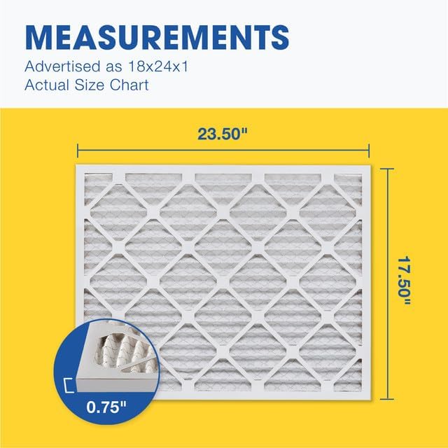Aerostar 8x24x1 MERV 13 Pleated Air Filter, AC Furnace Air Filter, 6 Pack (Actual Size: 8" x 24" x 1")