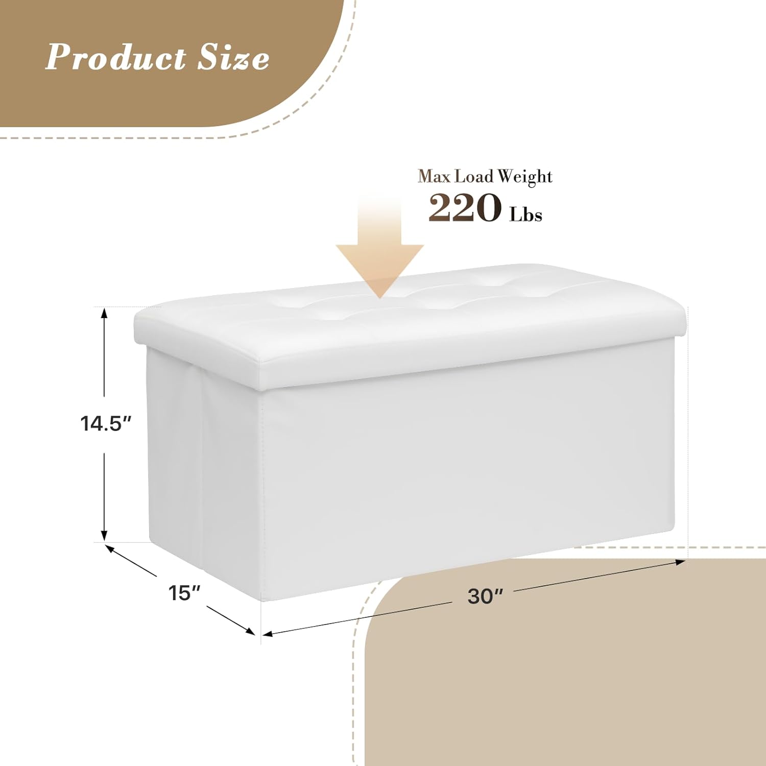Athena Collection 30" Storage Ottoman Bench Folding Bench with 90L Hidden Storage, Large End of Bed Bench PU Leather Foot Rest Stool Chest with Flipping Lid for Living Room, Bedroom, Entryway, White