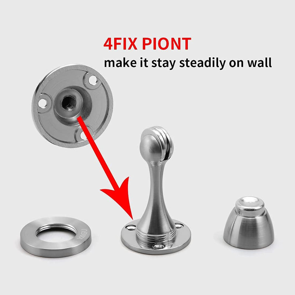 YAGU Silver Door Stopper 4 Pack Magnetic Door Stops Zinc Alloy Brushed Nickel Door Catch Door Holder Wall Floor Mounted Metal Soft-Catch