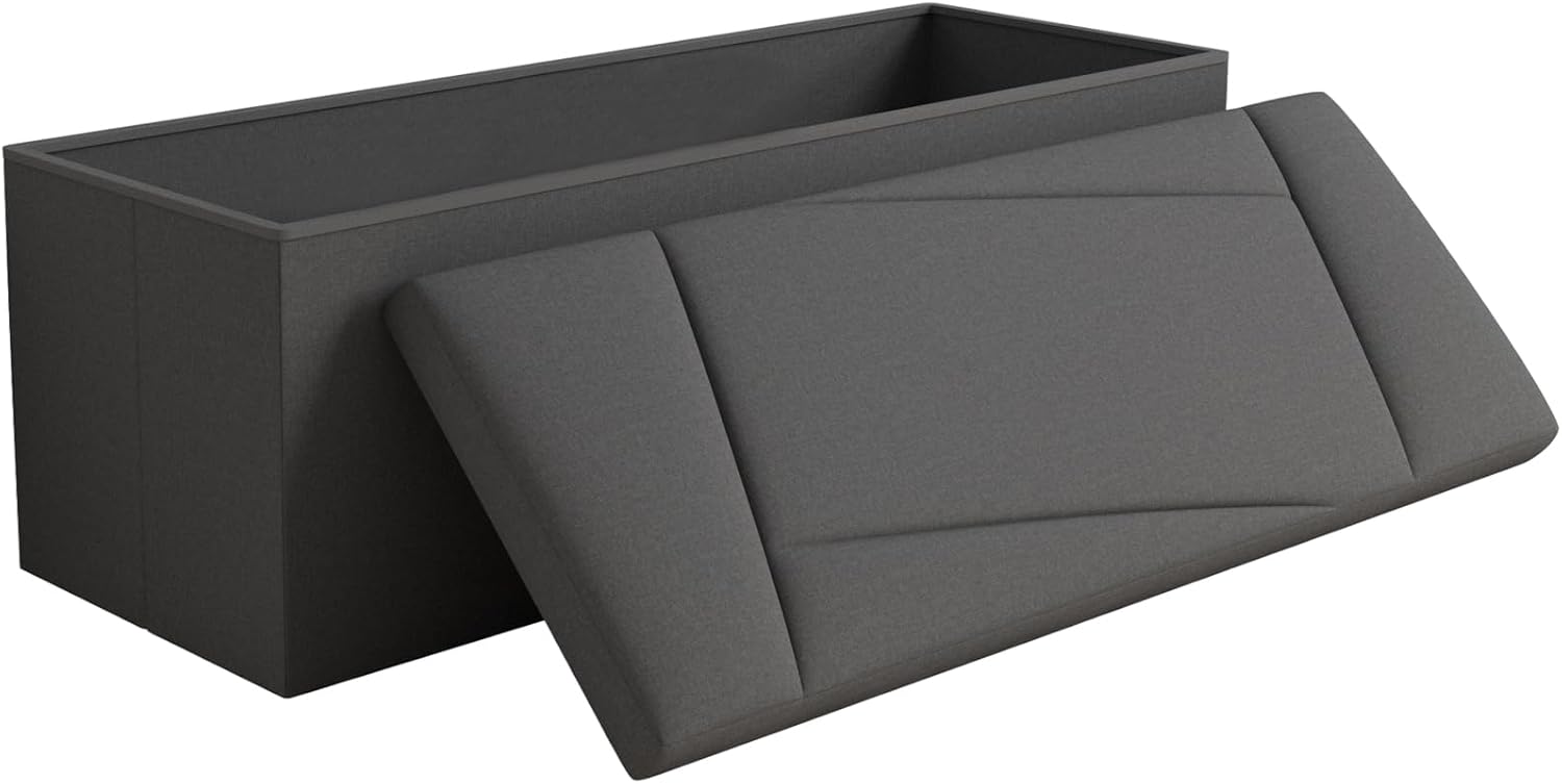 Ottoman with Storage, 43 Inches Folding Storage Ottoman Bench for Bedroom, End of Bed Bench, Entryway and Living Room, 43"x15"x15",Dark Gray