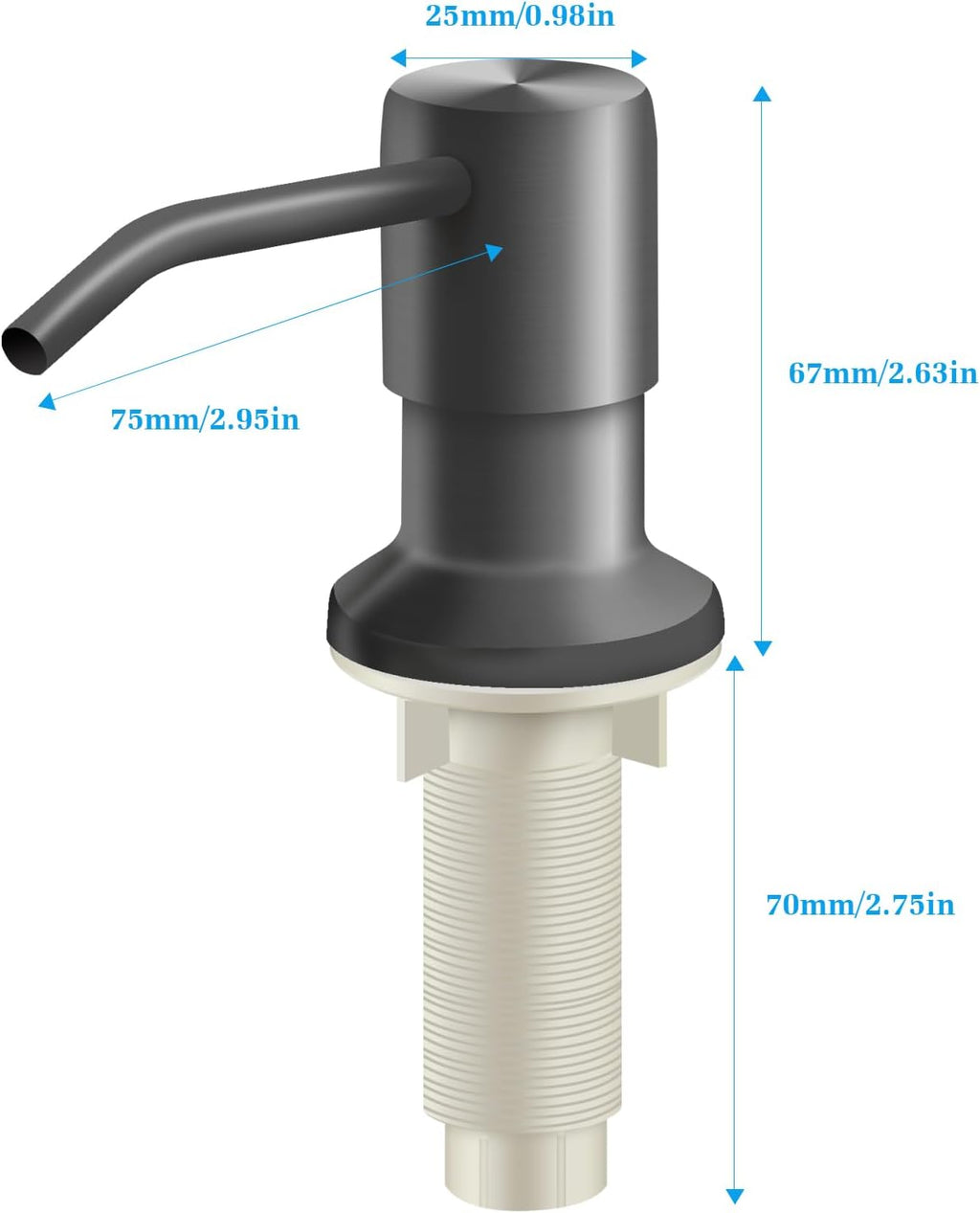 Soap Dispenser for Kitchen Sink and Extension Tube Kit, Stainless Steel Countertop SoapDispenser with 47 Inches Tube Connects Directly to Soap Bottle, Hand and Dish Soap Dispenser Pump （Gray）