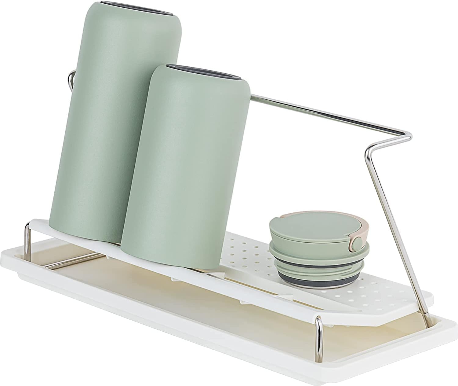 carrotez Bottle Drying Rack, Tumbler Rack with Drain Tray - Narrow and Wide Openings with Various Capacity, Mug Type and Cup Type - White