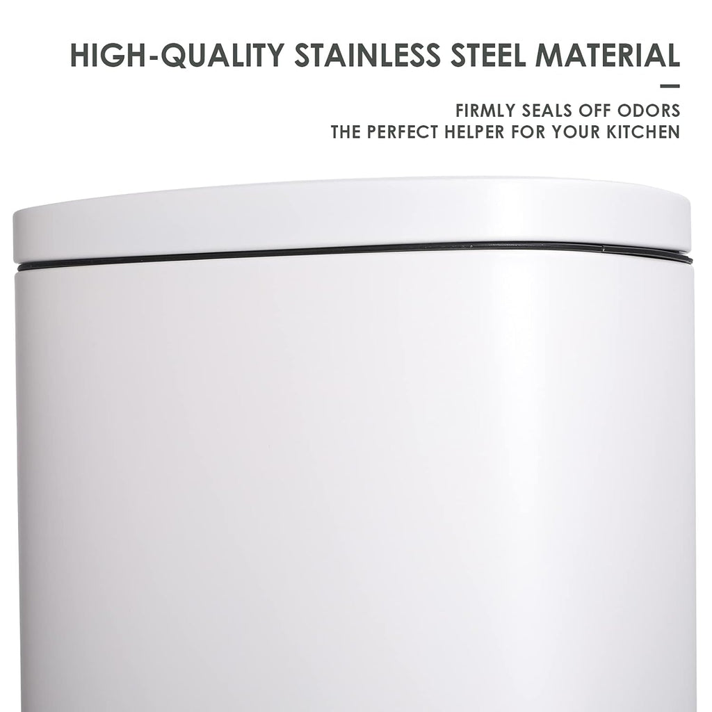 AthLike Trash Can, Stainless Steel Kitchen Garbage Can, Step Waste Bin with Hinged Lid and Removable Inner Bucket, Soft-Close, Dustbin for Bathroom Bedroom Living Room Home (White, 13.2 Gal)
