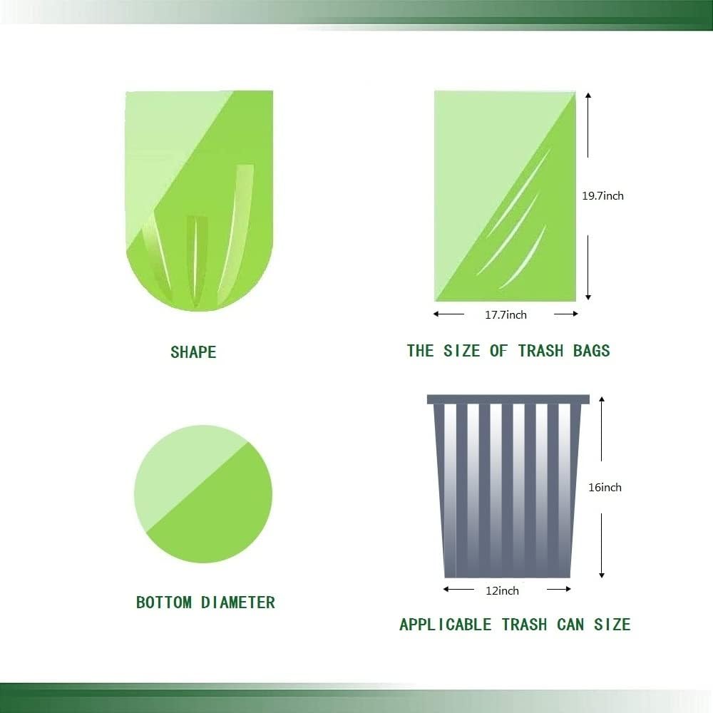 Small Trash Bags, Biodegradable 2.6 Gallon Extra Thick Garbage Bags, Recycling & Degradable Rubbish Bags Wastebasket Liners for Kitchen Bathroom Office Car Pet, (5 Rolls / 100 Counts, Green)