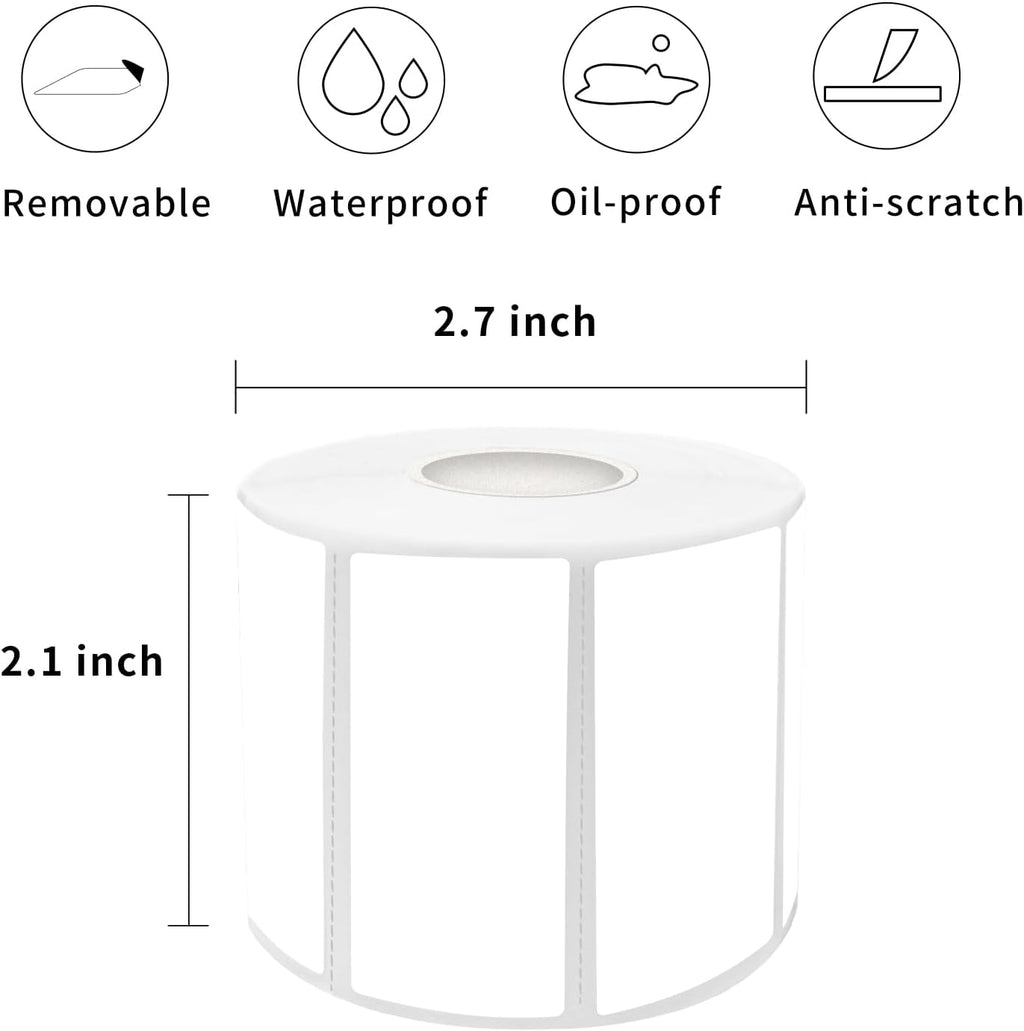 1×2 Inch White Removable Thermal Labels,Waterproof Thermal Label,800 Sheets per Roll with Perforated Lines