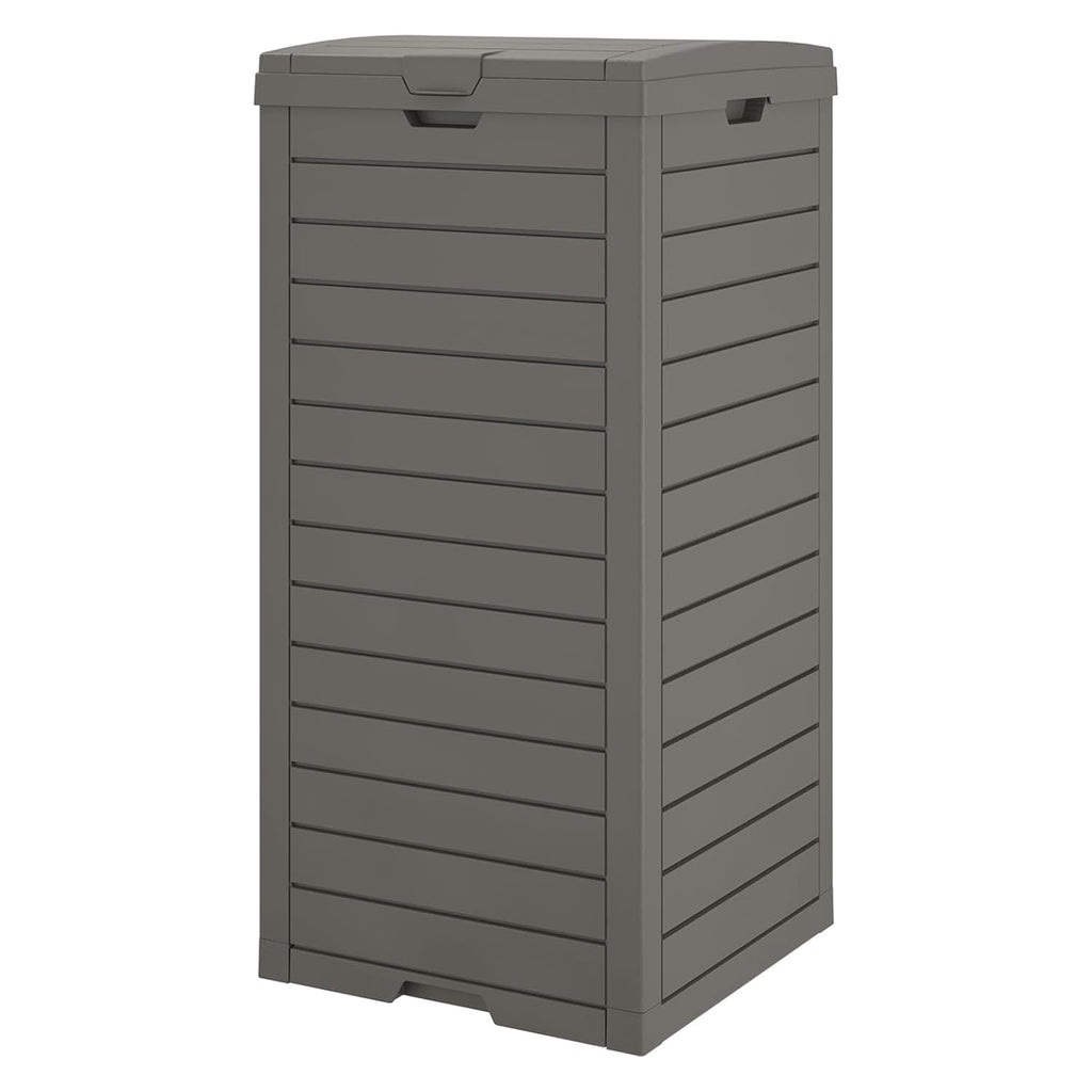 NUNU LAB 31 Gal Outdoor Trash Can with Lid - Heavy Duty Waterproof Resin, Removable Drip Tray, Fits 33-40 Gallon Bags - Large Garbage Bin for Patio, Backyard, Deck