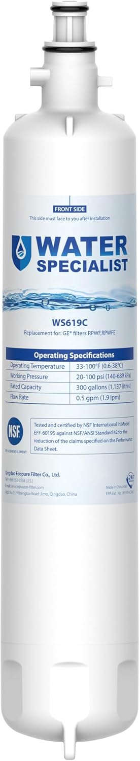Waterspecialist WS619C Replacement for RPWFE®, RPWF (Built-in CHIP) Refrigerator Water Filter, Compatible with GYS22GMNES, GYE22HSKSS, PYE22PELDS, GFE26GMKES, GFE26GGHWW, GFE28GYNFS, PFE28KYNFS