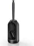 HAMITOR Toilet Bowl Brush Holder Set: Bathroom Deep Cleaning Toilet Cleaner Scrubber Under Rim with Curved Bristle for Dead Corner Clean - Hidden Rv Toilet Decorative Accessories with Caddy- Black