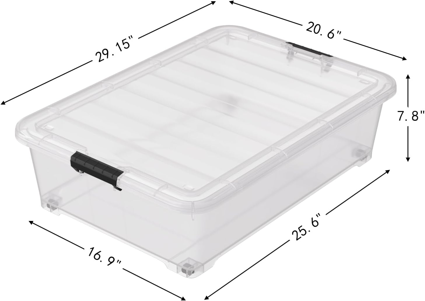 50 Quart Multipurpose Under Bed Storage Container Bins with Secure Latch Lid & Wheels, Underbed Storage Organizer Box, 3-Pack, Clear
