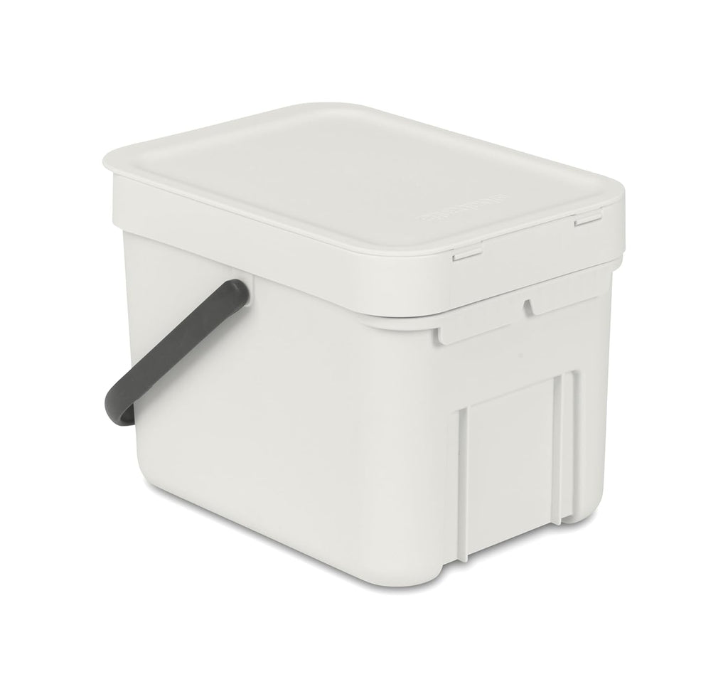 Brabantia Sort & Go Food Trash Can (1.6 Gal/Light Gray) Small Countertop Kitchen Compost Caddy with Handle & Removable Lid, Easy Clean, Fixtures Included for Wall/Cupboard Mounting