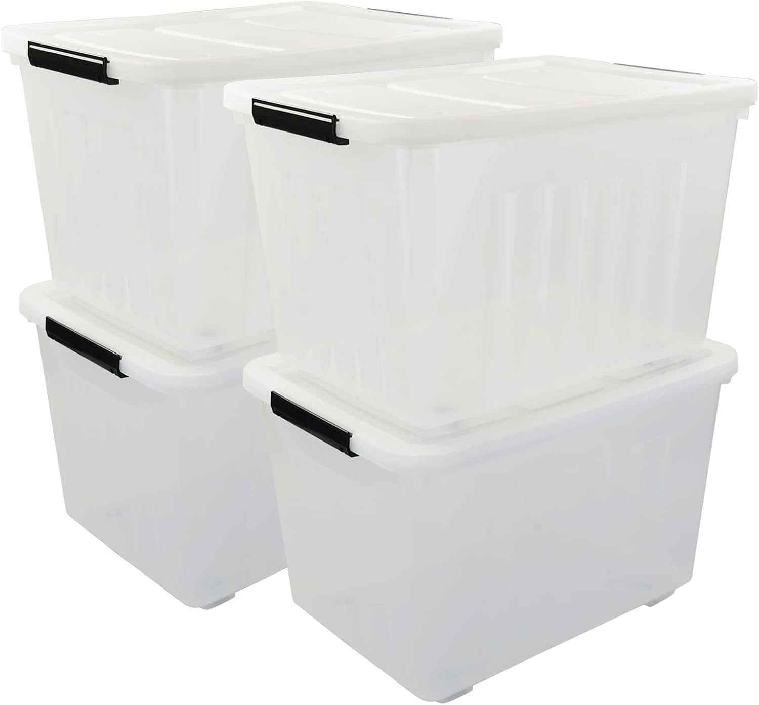 4 Packs 70L Large Plastic Storage Container with Wheels and Latching Lid, Stackable Storage Containers Bin, Clear