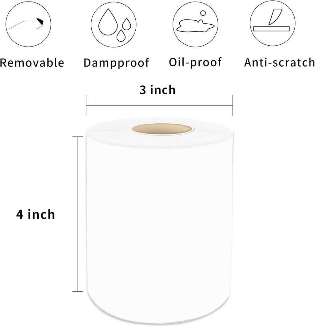 4×6 Inch White Removable Thermal Labels,Waterproof Thermal Label Stickers,200 Sheets per Roll with Perforated Lines