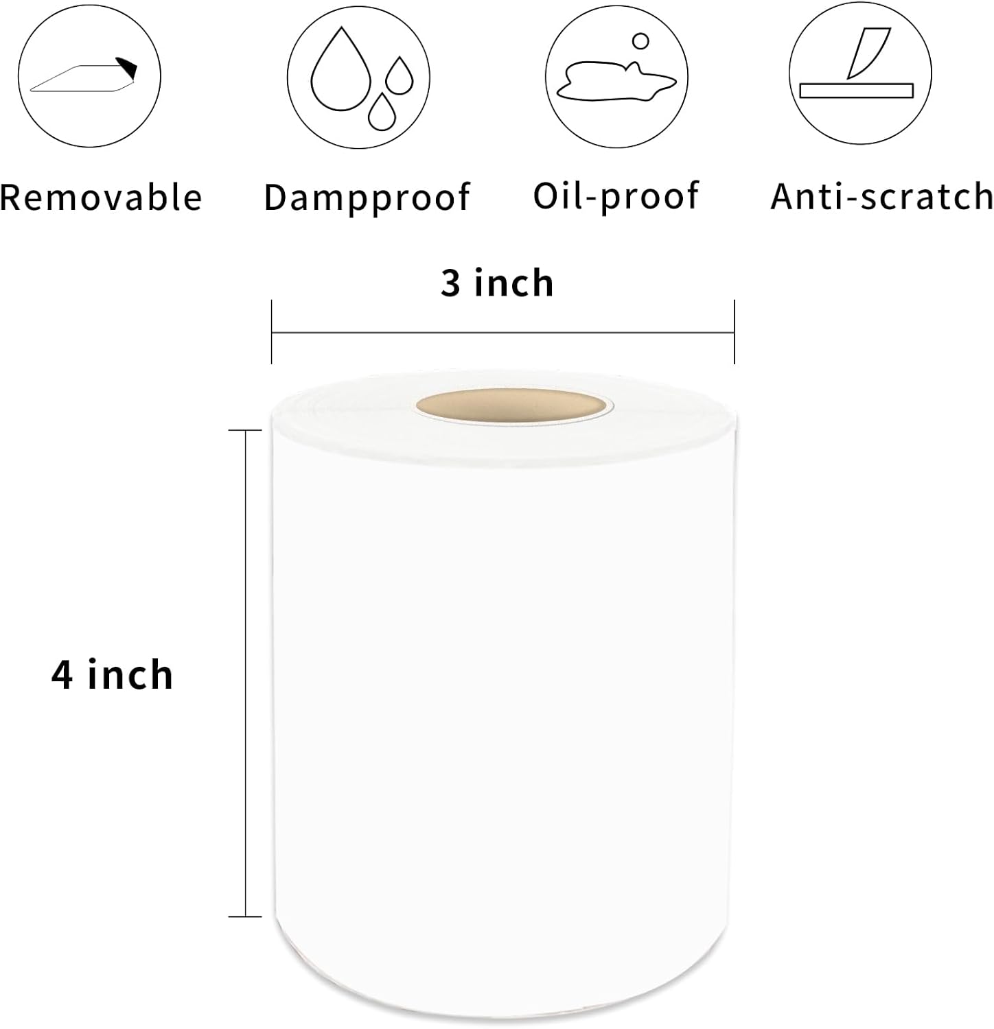 4×6 Inch White Removable Thermal Labels,Waterproof Thermal Label Stickers,200 Sheets per Roll with Perforated Lines