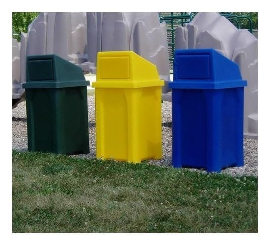 32 Gallon Square 100% Recycled Plastic Heavy Duty Outdoor Trash Can with Push Lid - Great for Schools and Businesses - White