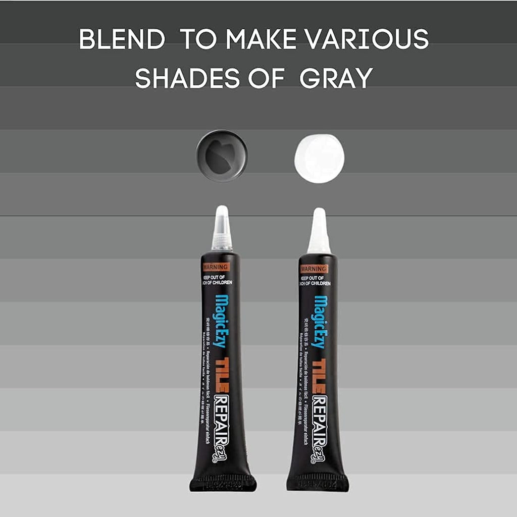 MagicEzy Tile RepairEzy (Gray/White) - Tile and Vinyl Floor Repair Kit | Fix Cracked or Chipped Ceramic Tiles Fast | Thick Structural Porcelain Repair Filler, Putty - 12.9 mL Tube