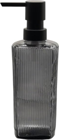 Grey Glass Soap Dispenser with Black Plastic Pump, 12oz Lotion Dish Dispenser, Refillable Liquid Hand Soap Dispenser for Modern Home Decor, Bathroom, Kitchen Countertop, Hotel