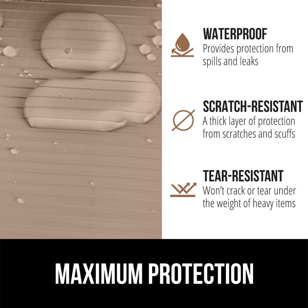 GORILLA GRIP DuraGuard Shelf Liner, Non-Adhesive Cabinet Liners for Kitchen Drawers, Shelves, Refrigerator, Pantry Storage, Bathroom Closet, Durable Waterproof BPA Free Ribbed Plastic, 12x10 Beige
