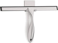 All-Purpose Stainless Steel Shower Squeegee for Glass Doors with Adhesive Hooks, Squeegee for Shower Glass, Bathroom Household Cleaner Tool for Window Mirror Tile Wall Car, 12 inch, Silver