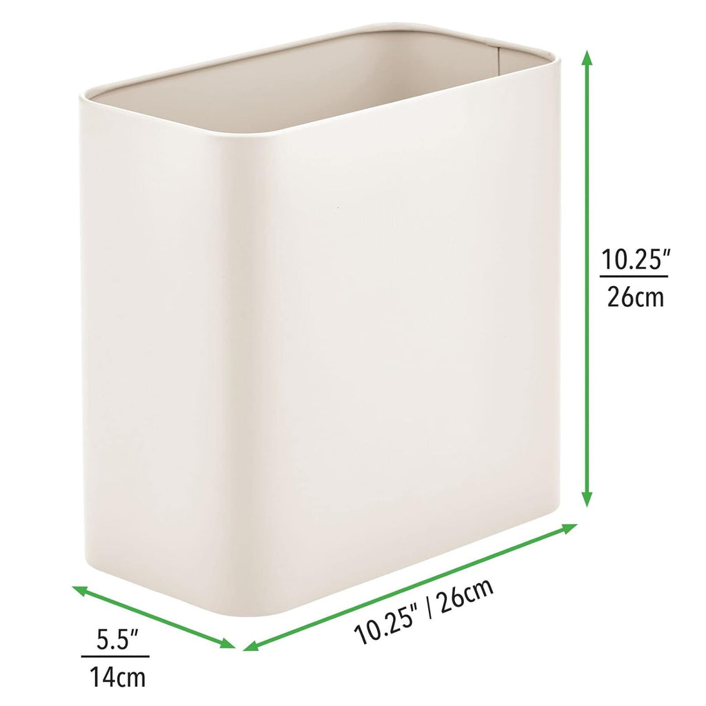 mDesign Small Metal 2.4 Gallon Trash Can Wastebasket Garbage Bin for Bathroom - Mini Slim Rubbish Waste Bin Trashcans for Master or Guest Bath, Bedroom, Garage, Laundry Room, or Playroom, Cream