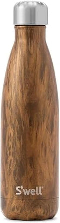 S'well Stainless Steel Water Bottle, 17oz, Teakwood, Triple Layered Vacuum Insulated Containers Keeps Drinks Cold for 36 Hours and Hot for 18, BPA Free, Perfect for On the Go