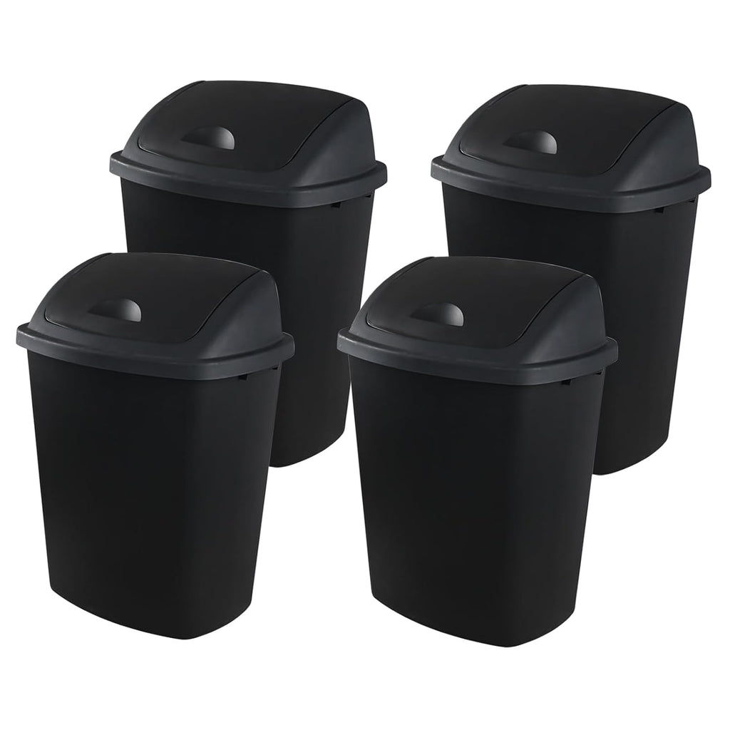 18 Gallon Plastic Garbage Bin with Swing Lid, Set of 4 Large Trash Can, Black