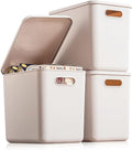 Plastic Storage Bins with lids,Storage Baskets,Container with handle,Storage Organizer Bins for Shelves,Office,Bedrooms,Closets, Cabinets(Gray,3L)