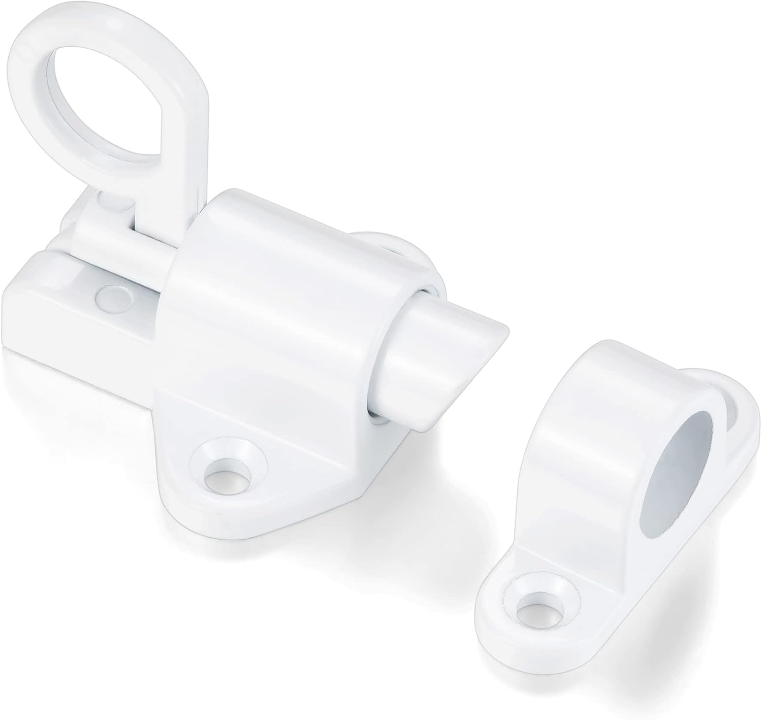 2 Packs Self-Closing Latches，White Spring Door Lock，Resilient Bolt Latch Aluminum Alloy Safety Automatic Spring Barrel Slide Door Lock with Screws,Used for Gate,Window and Cabinet etc