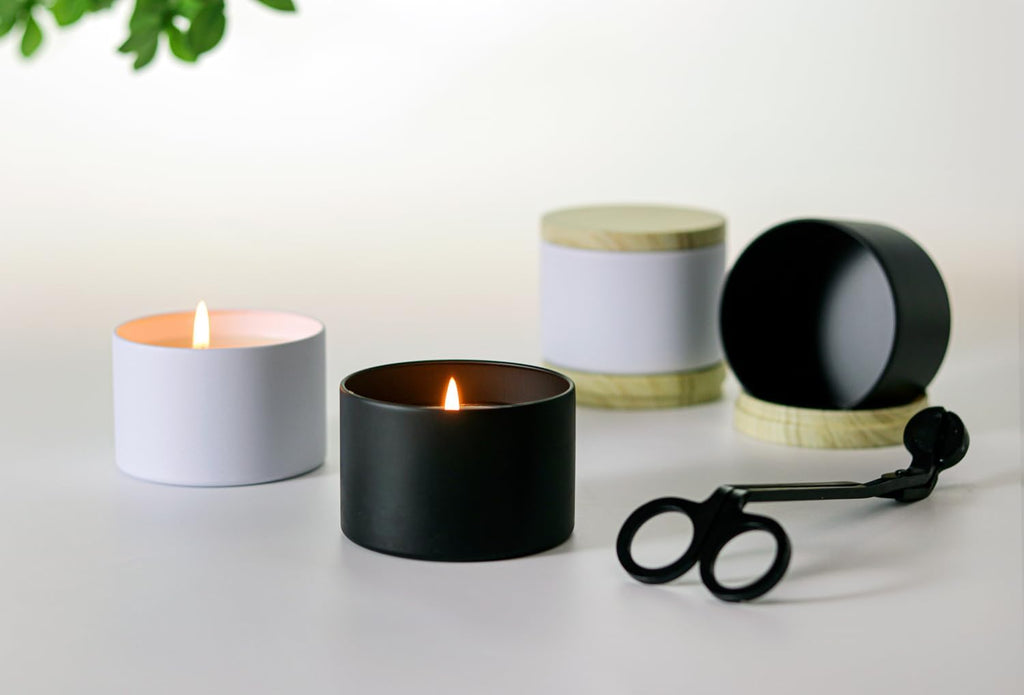 Aroparc Candle Tins 8oz with Lids, 24 Pack Seamless Candle Containers for Candle Making Supplies Empty Candle Jars - Wood Grain Lids Black Tins