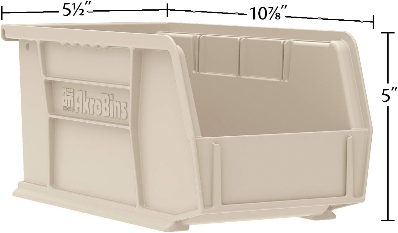 Akro-Mils 30230 AkroBins Plastic Storage Bins, Space-Saving Stackable Bins for Garage, Pantry, Craft Organization, 11-" x 5-" x 5-", Red, 12-Pack