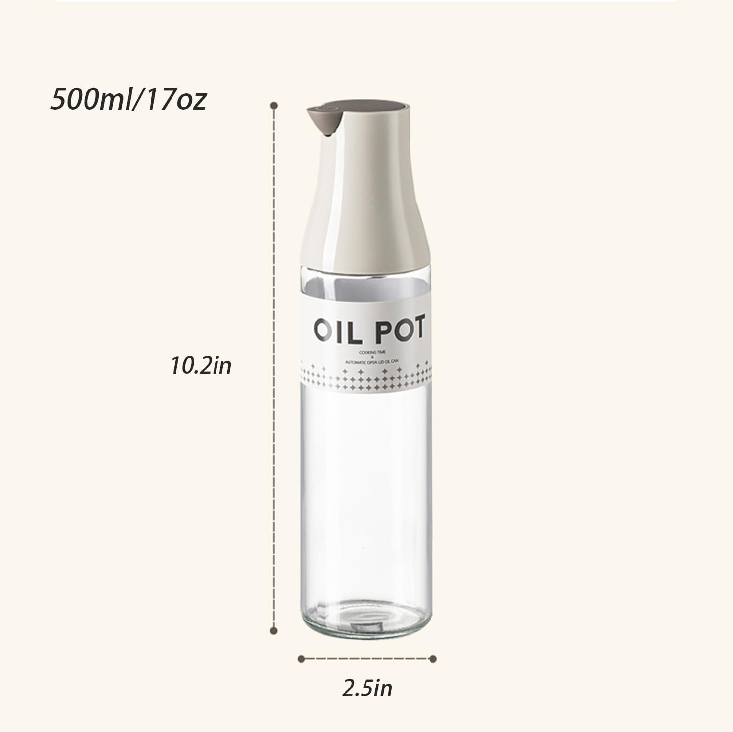 Olive Oil Dispenser Bottle, Auto Flip Non-Drip Design, Leak Proof Soy Sauce & Vinegar Dispenser, Glass Oil Bottle with 500ml Capacity, Warm Grey (1)