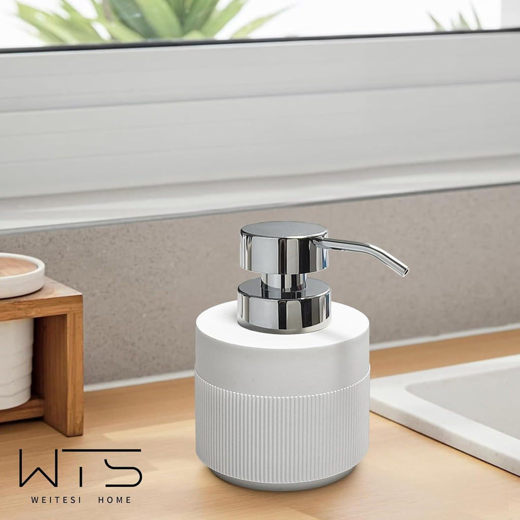 Resin Soap Dispenser for Bathroom, Hand Lotion Liquid Dispenser Easy-to-Press with Reusable Plastic Pump for Shampoo Bathroom Kitchen Countertop Anti-Slip Rust-Proof 12.5 oz White