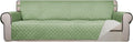PureFit Reversible Quilted Sofa Cover, Water Resistant Slipcover Furniture Protector, Washable Couch Cover with Non Slip and Elastic Straps for Kids, Dogs, Pets (4 Seater Sofa, Sage Green/Ivory)