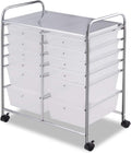 GOFLAME 12-Drawer Rolling Storage Cart, Multipurpose Organizer Cart with 2 Sizes Plastic Drawers, Mobile Utility Cart with Lockable Casters for School, Home Office, Beauty Salon, Clear