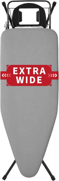 Extra Wide Full Size Ironing Board 57" L X18 W, Multifunctional Sturdy Ironing Board with Iron Rest, Foldable Adjustable Iron Board with Heat Resistant Cover, Enhanced Stability, Black Grey.