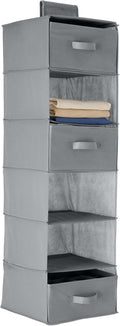 Amazon Basics 6-Tier Hanging Shelf Closet Storage Organizer with Removable Drawers, Grey, 6.9"D x 13.6"W x 12.2"H