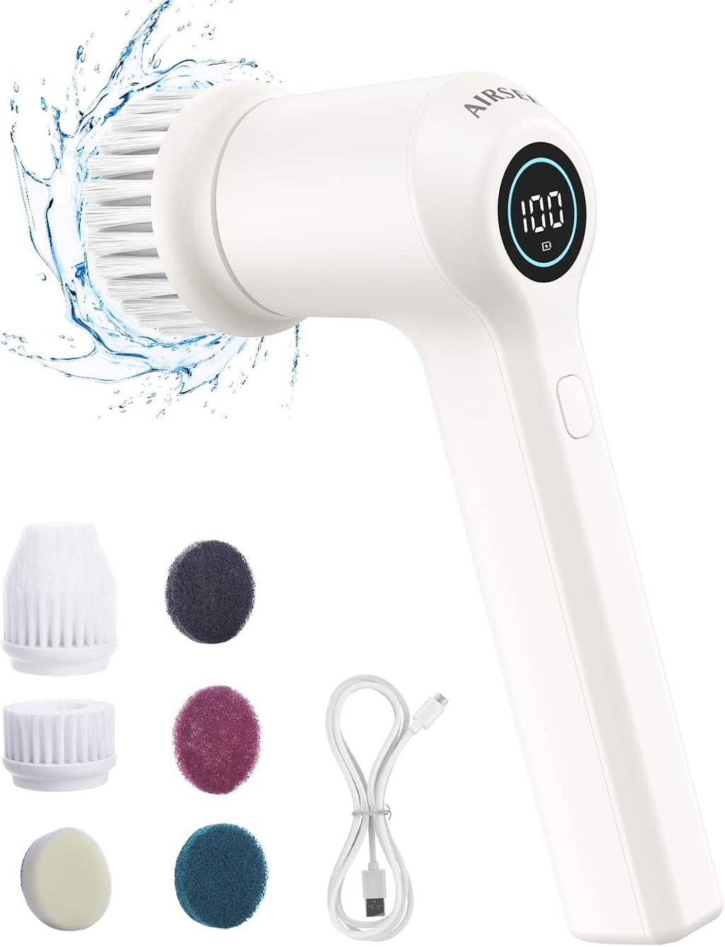 AIRSEE Electric Spin Scrubber, Cordless Power Rotating Brush, 2 Speeds, 6 Replaceable Brush Heads, Handheld Shower Bathroom Scrubber for Cleaning Floors, Windows, Bathtubs, Tiles, Sink, Car