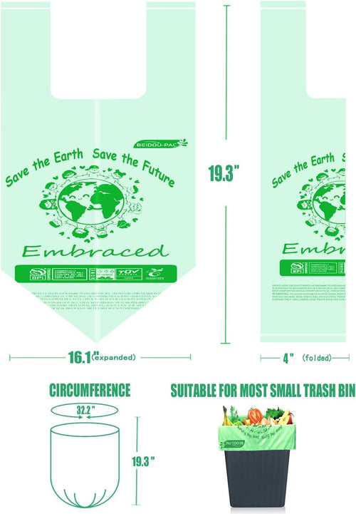 1.6 Gallon Compostable Trash Bags with Handle, 250 Count Small Compost Bags, Biodegradable Kitchen Garbage Bags, Food Scrap Waste Bags for Countertop Bin, ASTM D6400, US BPI Certified