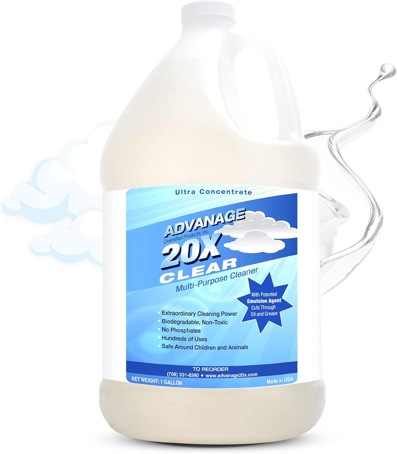All Purpose Cleaner Concentrate - Advanage 20X The Wonder Cleaner Unscented for All Surfaces Around Bathroom, Kitchen, Oil and Grease | Multi Purpose Cleaner for Household Cleaning Solution, 128 Fl Oz