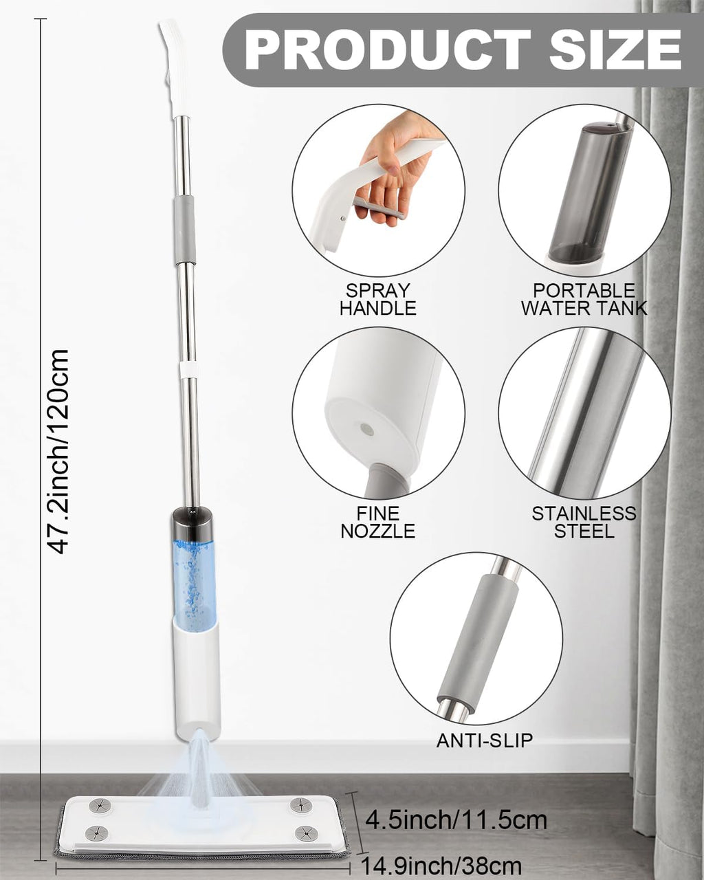 Spray Mop for Floor Cleaning Refillable Bottle with 2 Washable Reusable Microfiber Pads,Mop for Wooden,Bamboo, and Cement Floors Suitable for Both Household(with Rags)