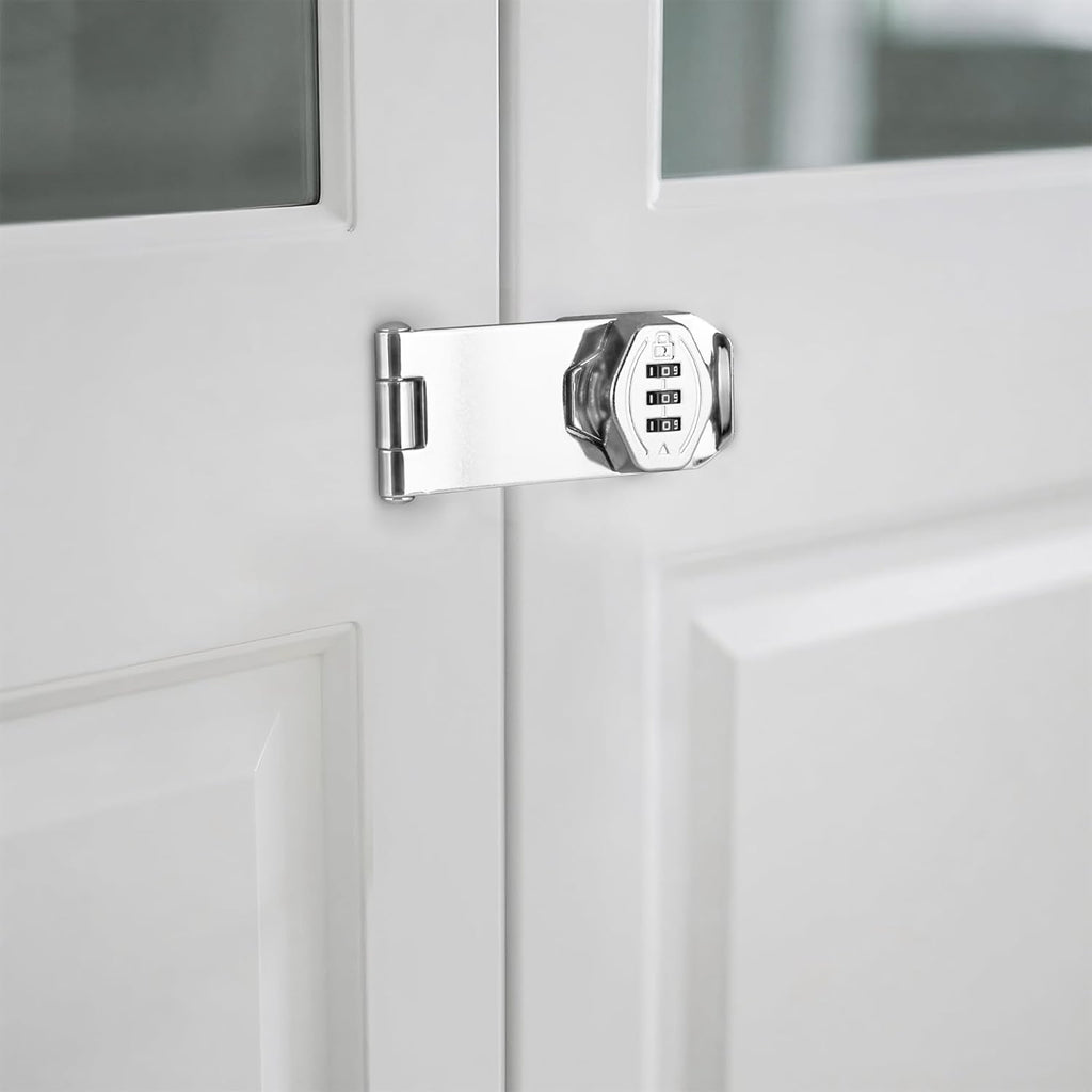 Cozy Tower 4 inch 180 Degrees Hasp Combination Lock for Cabinet, Combo Latch Lock for Cupboard, Drawer, Closet Door, Garage Fence Shed Door (Chrome, 2 Pack)