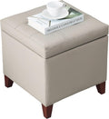 Adeco 18" PU Storage Ottoman, Upholstered Square Faux Leather Foot Rest - Flip Top Footstool with Sturdy Wood Legs, Small Cube Coffee Table Extra Seat for Living Room, Bedroom, Elephant Grey