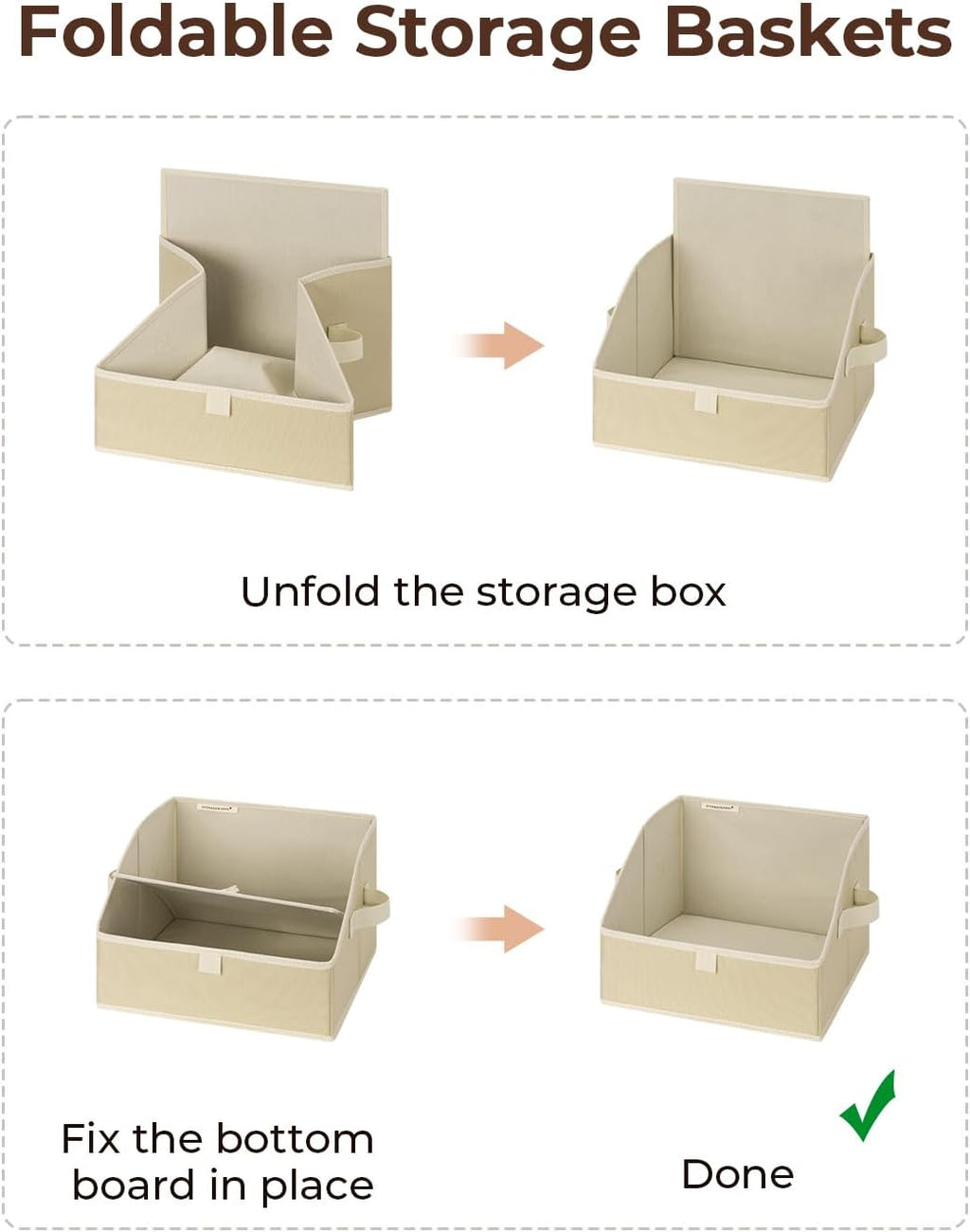 StorageWorks Closet Storage Bins, Trapezoid Organizer Box for Shelves, Fabric Clothes Bin, Foldable Organizing Baskets with Handles, Small, Light Brown, 3-Pack