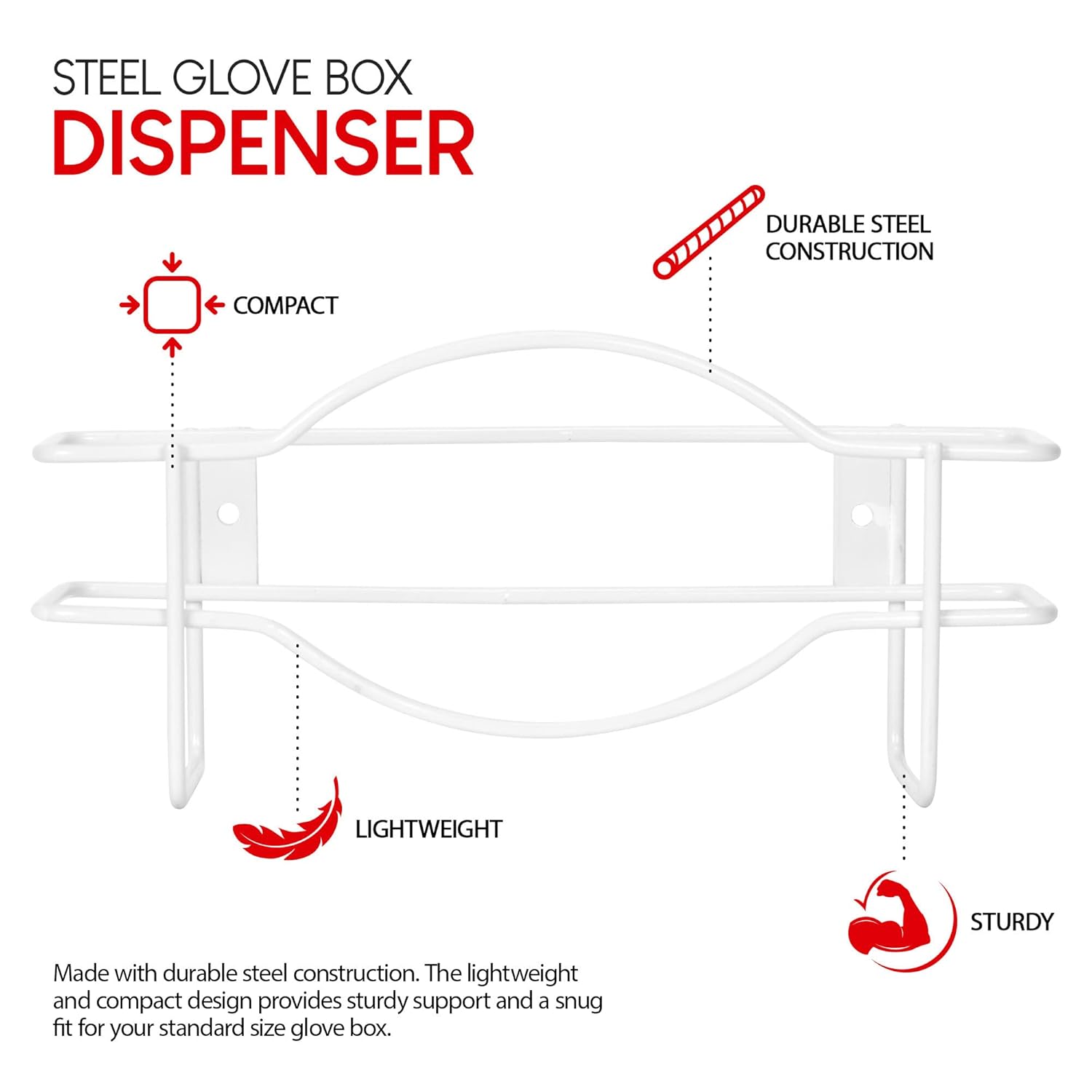Stock Your Home (White Metal Single Gloves Dispenser, Tissue Box Shelf, Glove Box Holder Wall Mount, For Kitchen, Cleaning Closet, Lab, Exam, Office