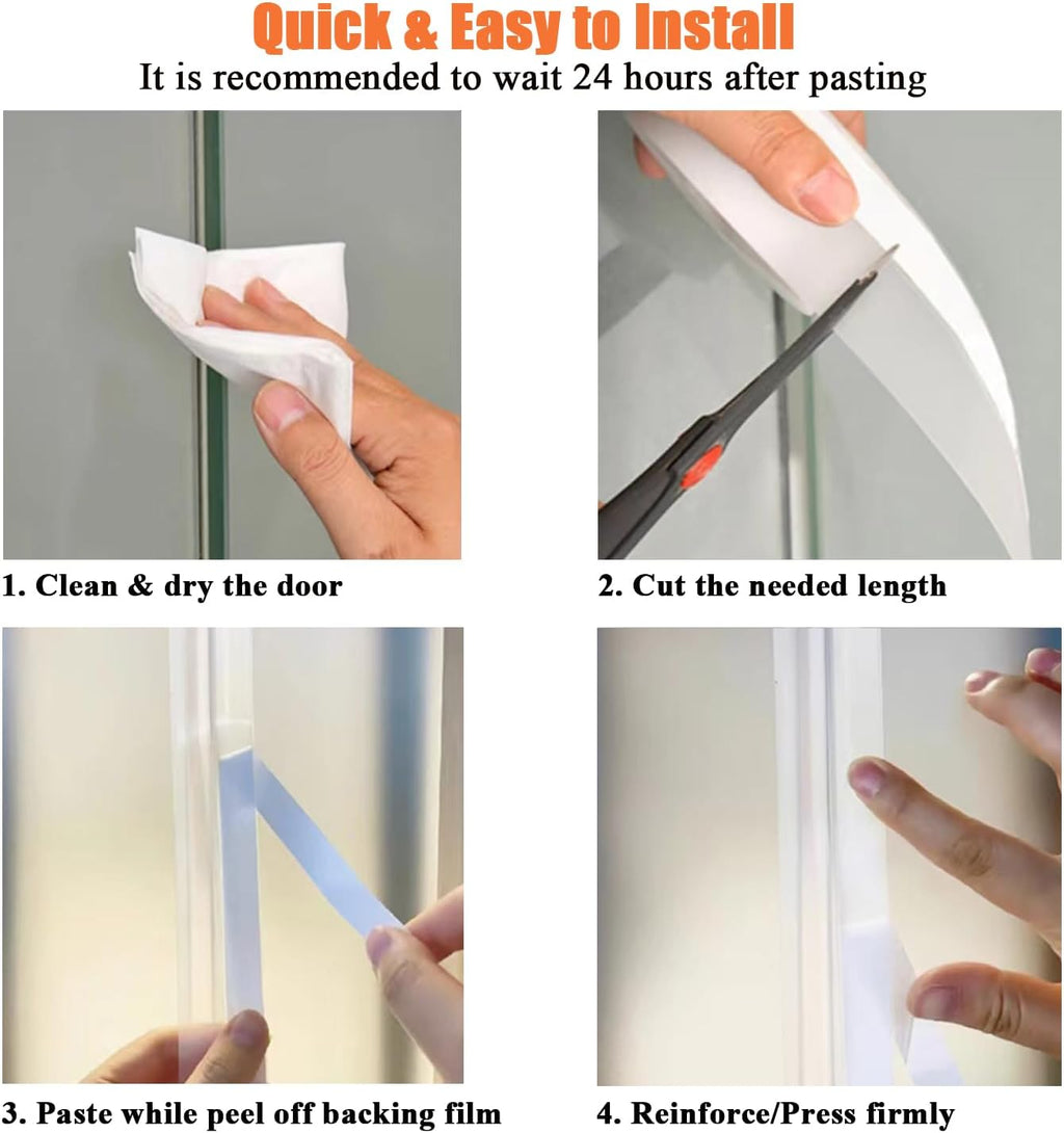 Upgraded 49.2FT Silicone Weather Stripping Door Seal, No Residue Glass Shower Door Seal Strip Under Door Draft Stopper Silicone Sealing Tape for Doors Windows Shower Glass Gap,Transparent,35MM
