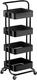 Pipishell 4 Tier Mesh Utility Cart, Rolling Metal Organization Cart with Handle and Lockable Wheels, Multifunctional Storage Shelves for Kitchen Living Room Office White, PIUC12W