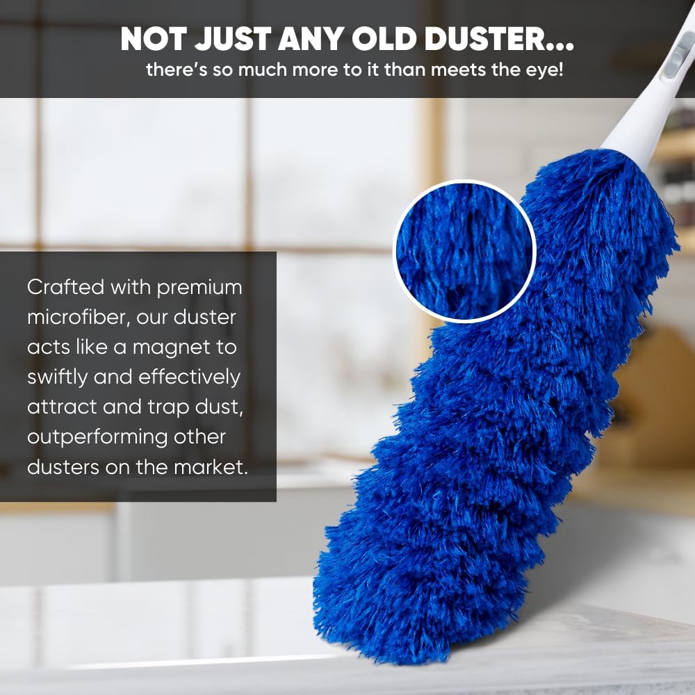 2 Pack of Microfiber Flexible Dusters with Heavy Duty Extension Pole | 8' Reach | Clean Ceiling Fans, Cobwebs, Light Fixtures, Delicate Objects