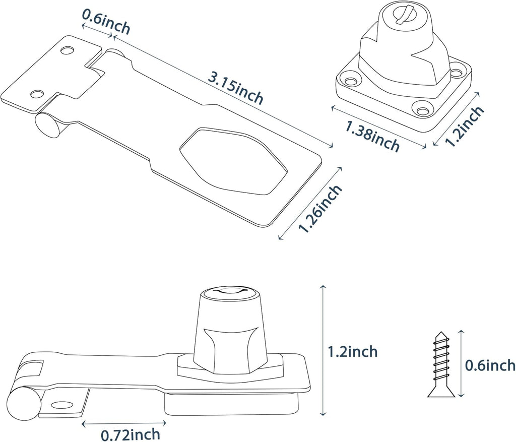 Alise Keyed Hasp Lock,3 Inch Safety Packlock Clasp Hasp Lock Latch with Lock,Door Hinge Lock with Keys Keyed Locking Hasp for Cabinets Closets Doors,Chrome
