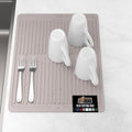 GORILLA GRIP 100% BPA-Free Patented Silicone Dish Drying Mat for Kitchen Counter, Water Catching Ribbed Design, Easy Clean Waterproof Sink Liner, Heat Resistant, Fits Under Rack, 16x12 Inch, Almond