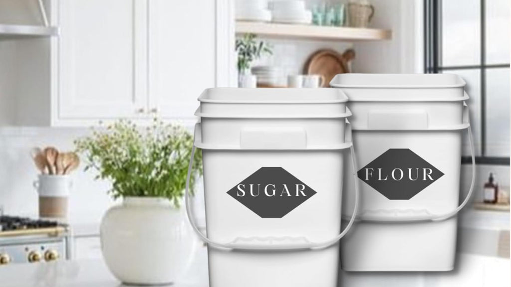 House Naturals 4 Gallon Square Food Grade Bucket Pail with Plastic Handles and Lid (Pack of 3) Made in USA containers (White - Black lids)